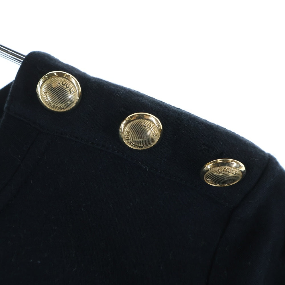 LOUIS VUITTON(ルイヴィトン) 08SS ロゴ刺繍 ボーダープリント ショルダーボタンデザイン クルーネック 半袖Tシャツ カットソー ブラック レディース RW081W WMTS09JBC