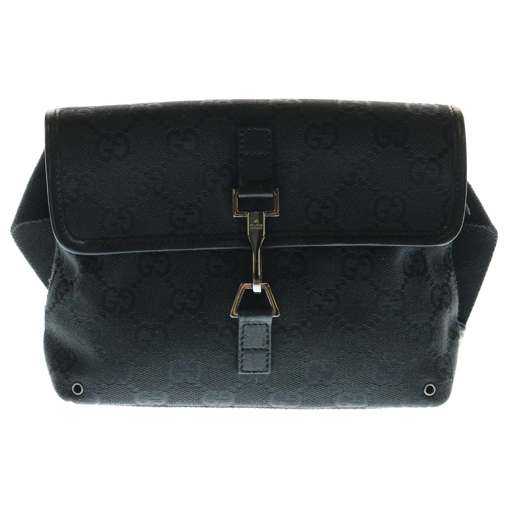 GUCCI(グッチ) GGキャンバス レザー ショルダー ボディベルト バッグ ウエストポーチ シルバー金具 ブラック 92543