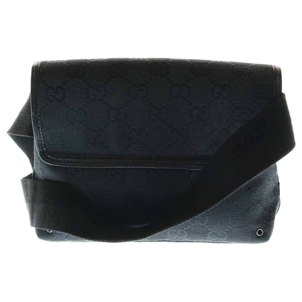 GUCCI(グッチ) GGキャンバス レザー ショルダー ボディベルト バッグ ウエストポーチ シルバー金具 ブラック 92543