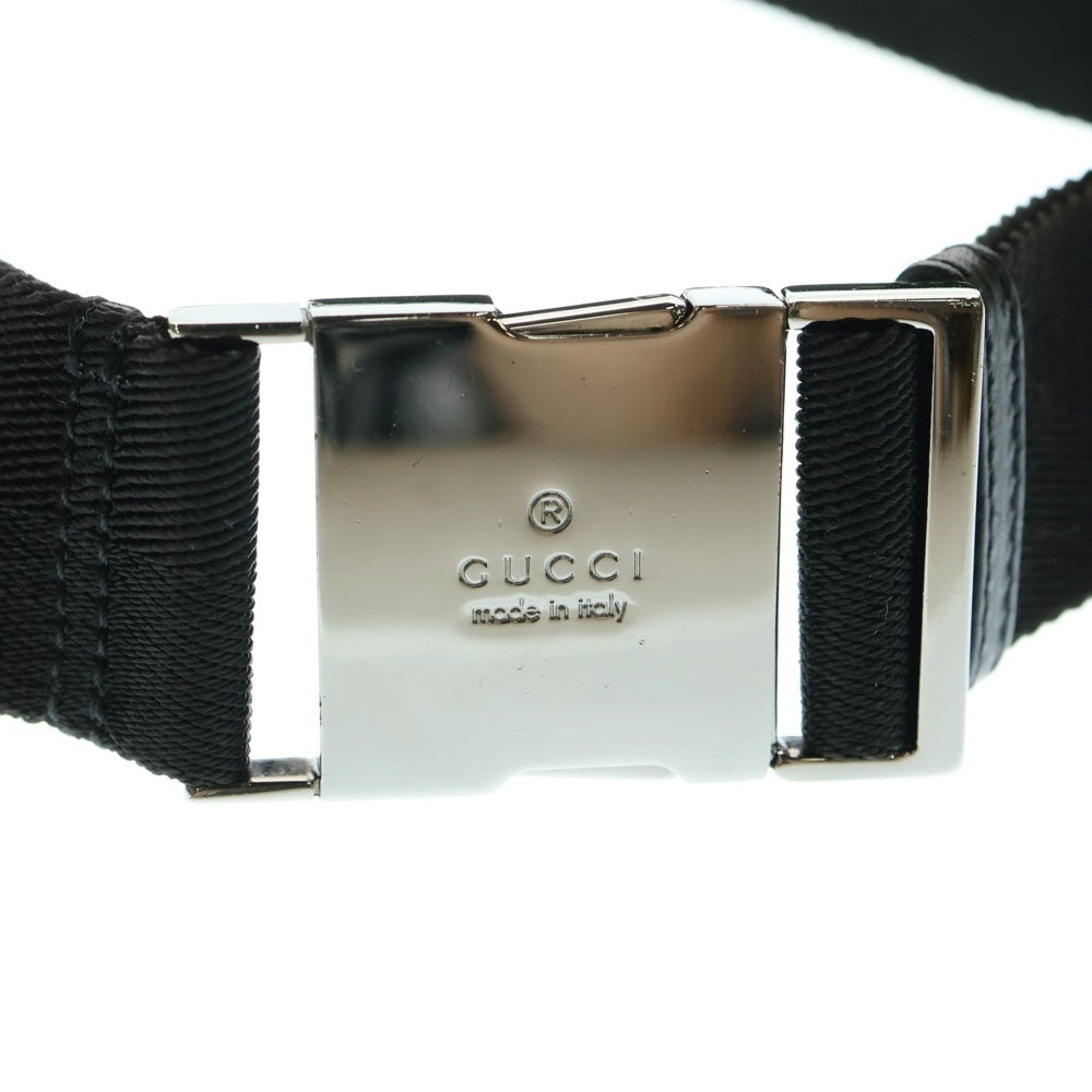 GUCCI(グッチ) GGキャンバス レザー ショルダー ボディベルト バッグ ウエストポーチ シルバー金具 ブラック 92543