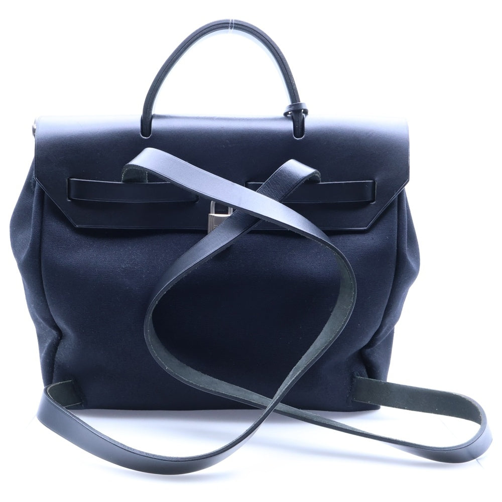 HERMES(エルメス) エールバッグPM ハンドバッグ バックパック リュックサック ブラック トワルアッシュ×ボックスカーフ シルバー金具 □D刻印