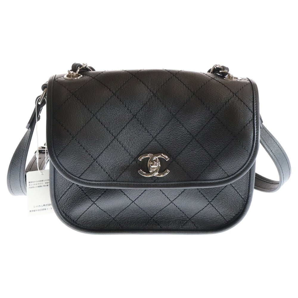 CHANEL(シャネル) ジャングル ストロール マトラッセ ココマーク ターンロック レザー 2WAY チェーン ハンド ショルダーバッグ シルバー金具 ブラック 25番台