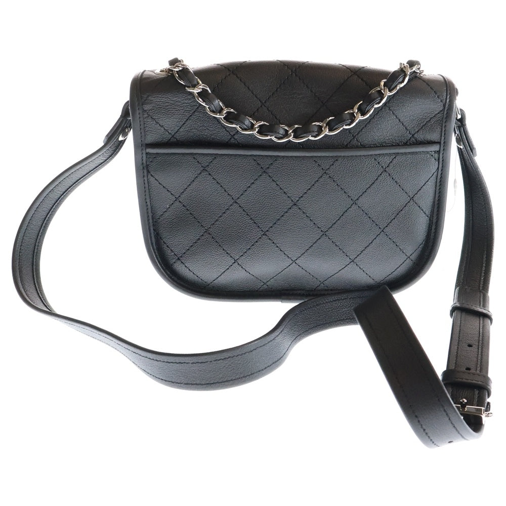 CHANEL(シャネル) ジャングル ストロール マトラッセ ココマーク ターンロック レザー 2WAY チェーン ハンド ショルダーバッグ シルバー金具 ブラック 25番台