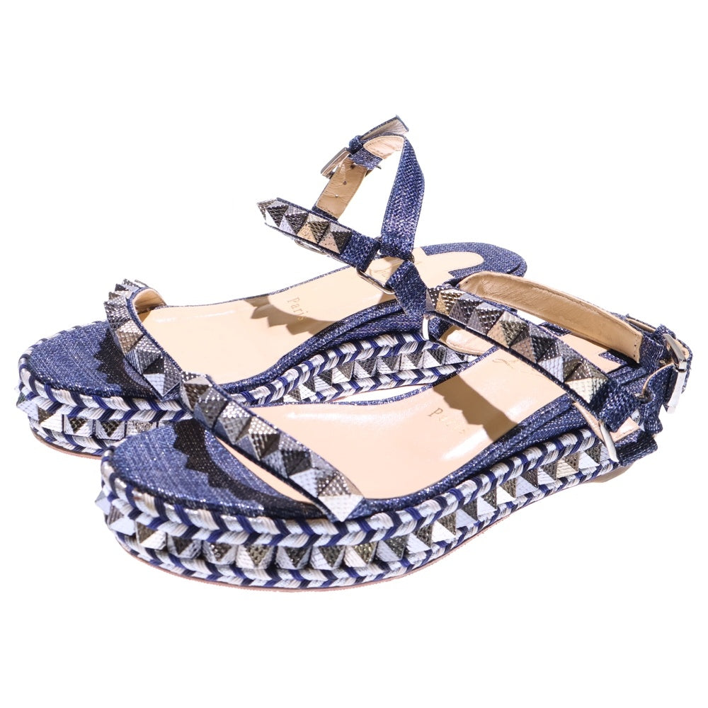 CHRISTIAN LOUBOUTIN(クリスチャンルブタン) スタッズ サンダル 編み込み ネイビー レザー 靴