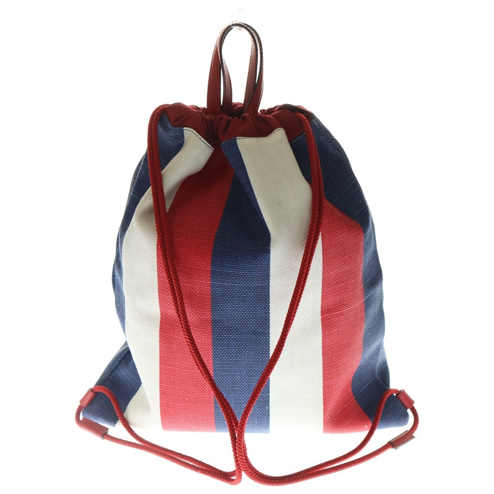GUCCI(グッチ) ヴィンテージ ロゴプリント トリコロール ドローストリング キャンバス レザー バックパック リュックサック ナップザック レッド/ネイビー 473872