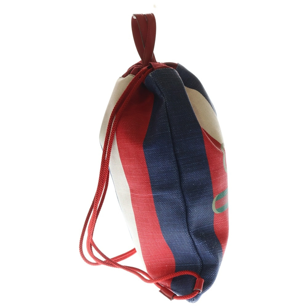 GUCCI(グッチ) ヴィンテージ ロゴプリント トリコロール ドローストリング キャンバス レザー バックパック リュックサック ナップザック レッド/ネイビー 473872