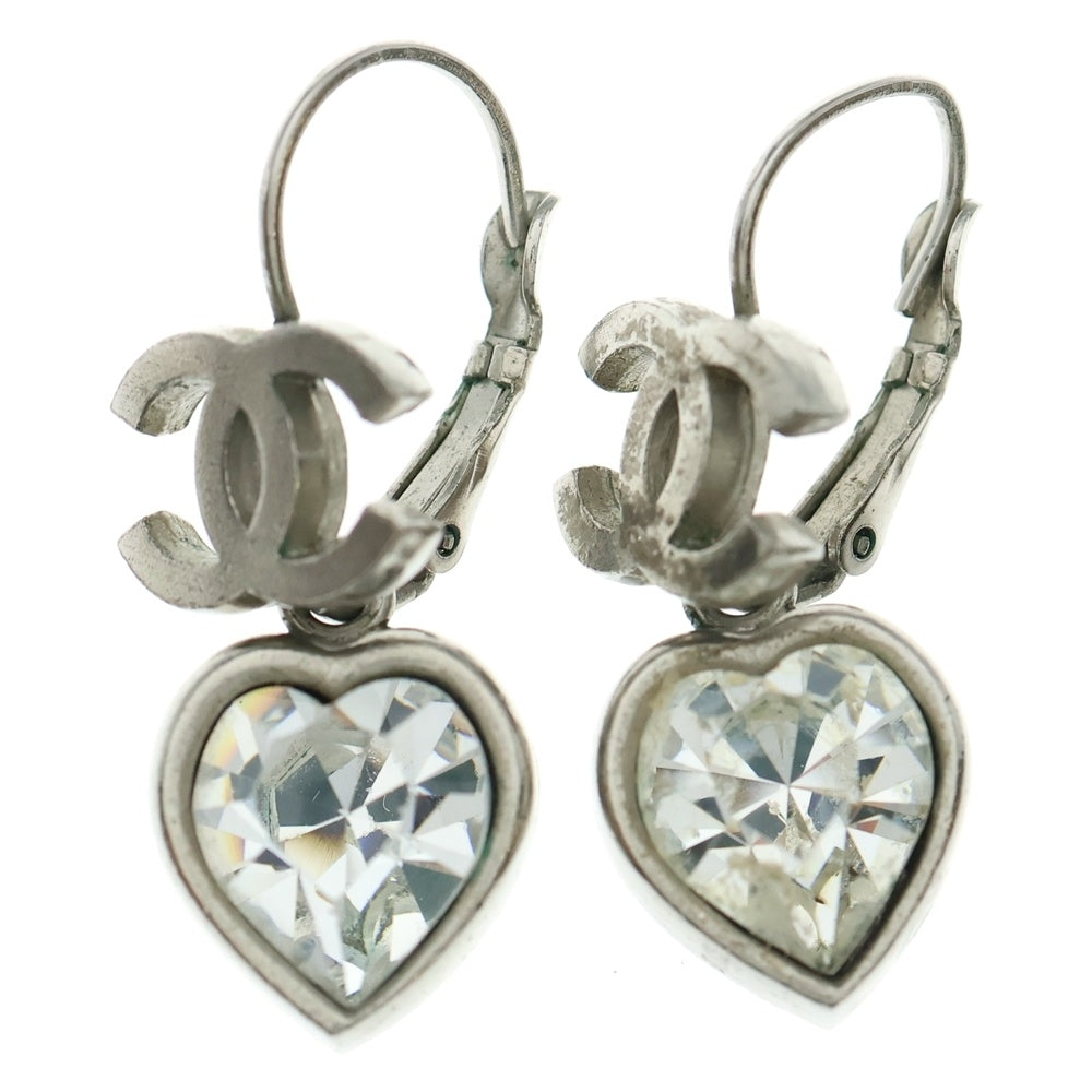 CHANEL(シャネル) ココマーク ラインストーン付ハートピアス シルバー 04A