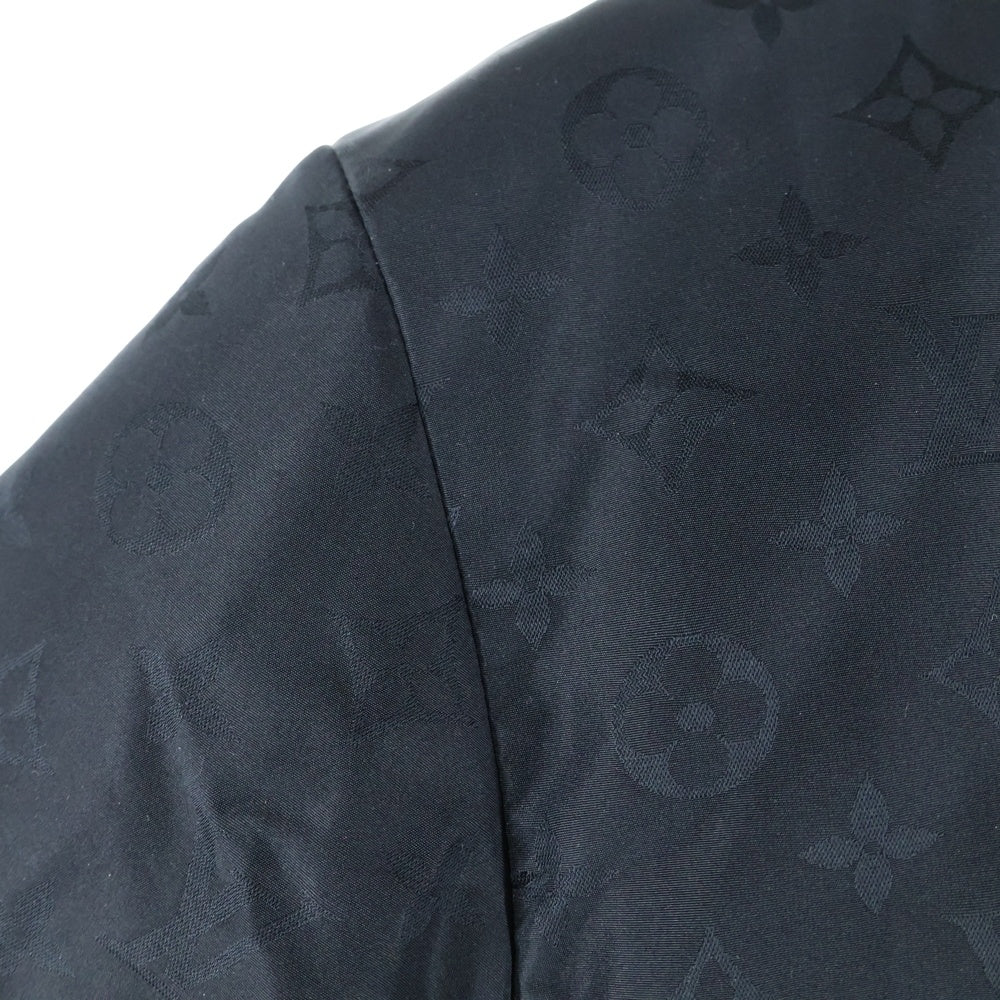 LOUIS VUITTON(ルイヴィトン) モノグラム総柄 ロゴバックル ベルト付き シルク混 ジップアップ ダウン ロング ジャケット コート ブラック レディース FFC018FLX