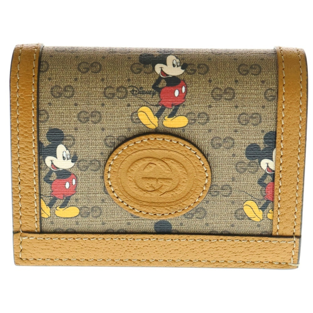 GUCCI(グッチ) グッチ×ディズニー コンパクトウォレット 二つ折り財布 コインケース ブラウン レザー 602534 ゴールド金具