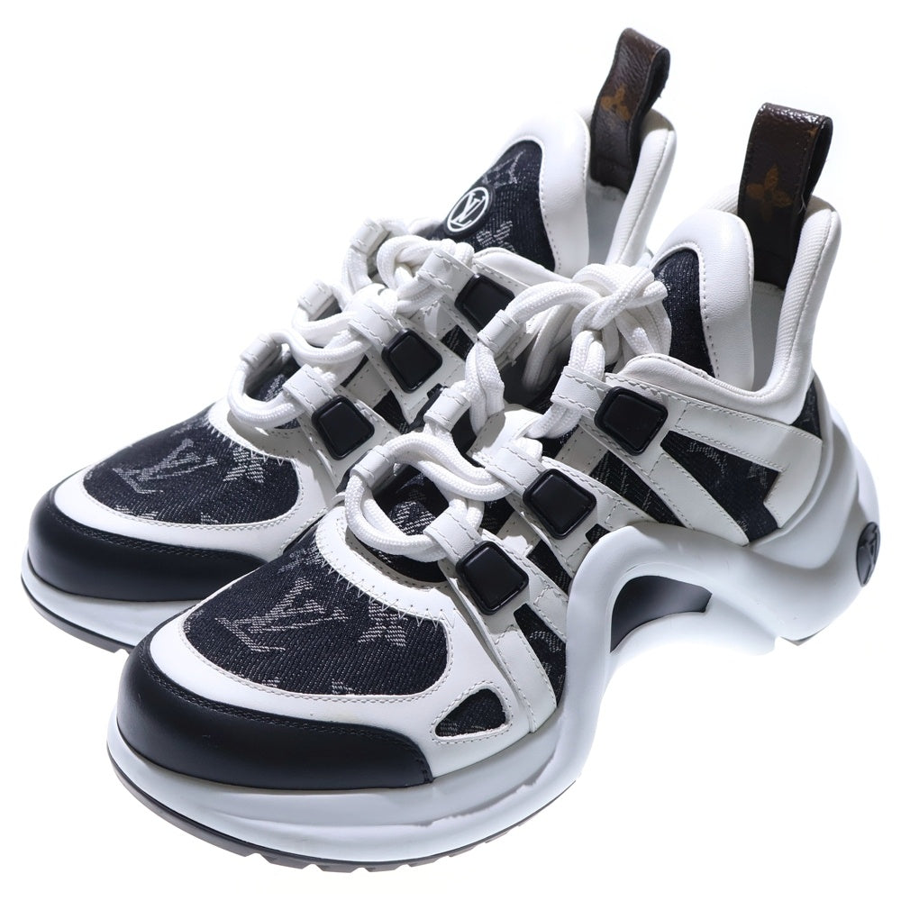 LOUIS VUITTON(ルイヴィトン) LV アークライト ライン モノグラム デニムパンツ レザー レースアップ ハイカットシューズ スニーカー ホワイト/ブラック レディース 1A43L1