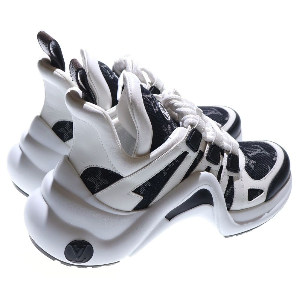 LOUIS VUITTON(ルイヴィトン) LV アークライト ライン モノグラム デニムパンツ レザー レースアップ ハイカットシューズ スニーカー ホワイト/ブラック レディース 1A43L1