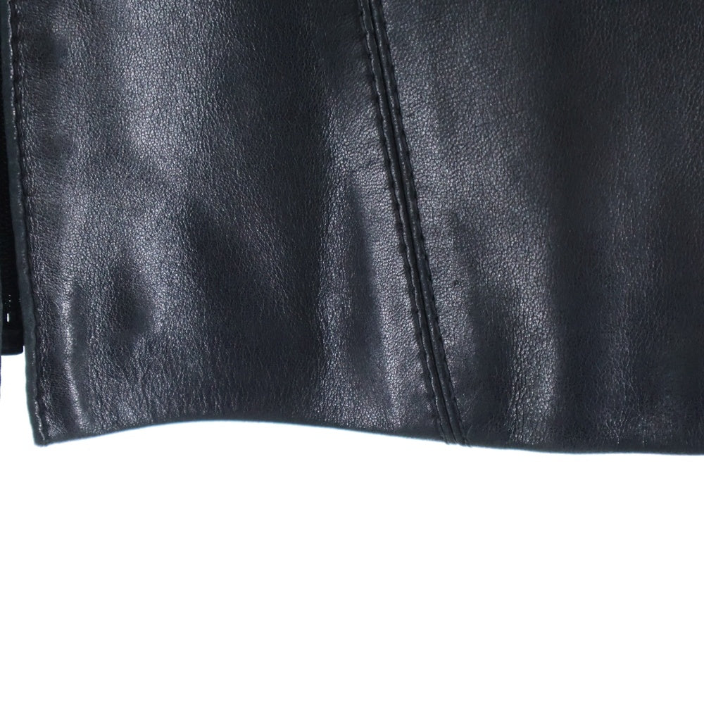 LOEWE(ロエベ) ラムレザー スタンドカラー ジップアップ シングルライダース ジャケット ブラック