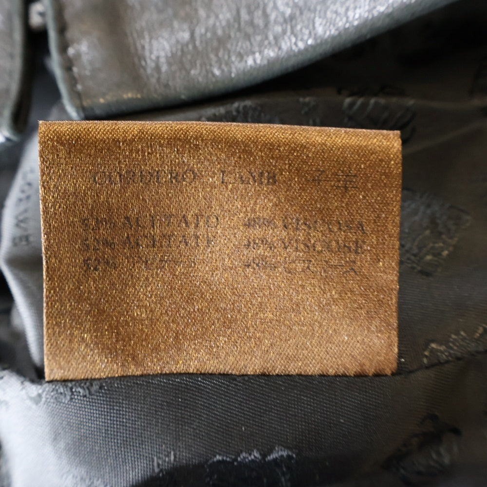 LOEWE(ロエベ) ラムレザー スタンドカラー ジップアップ シングルライダース ジャケット ブラック