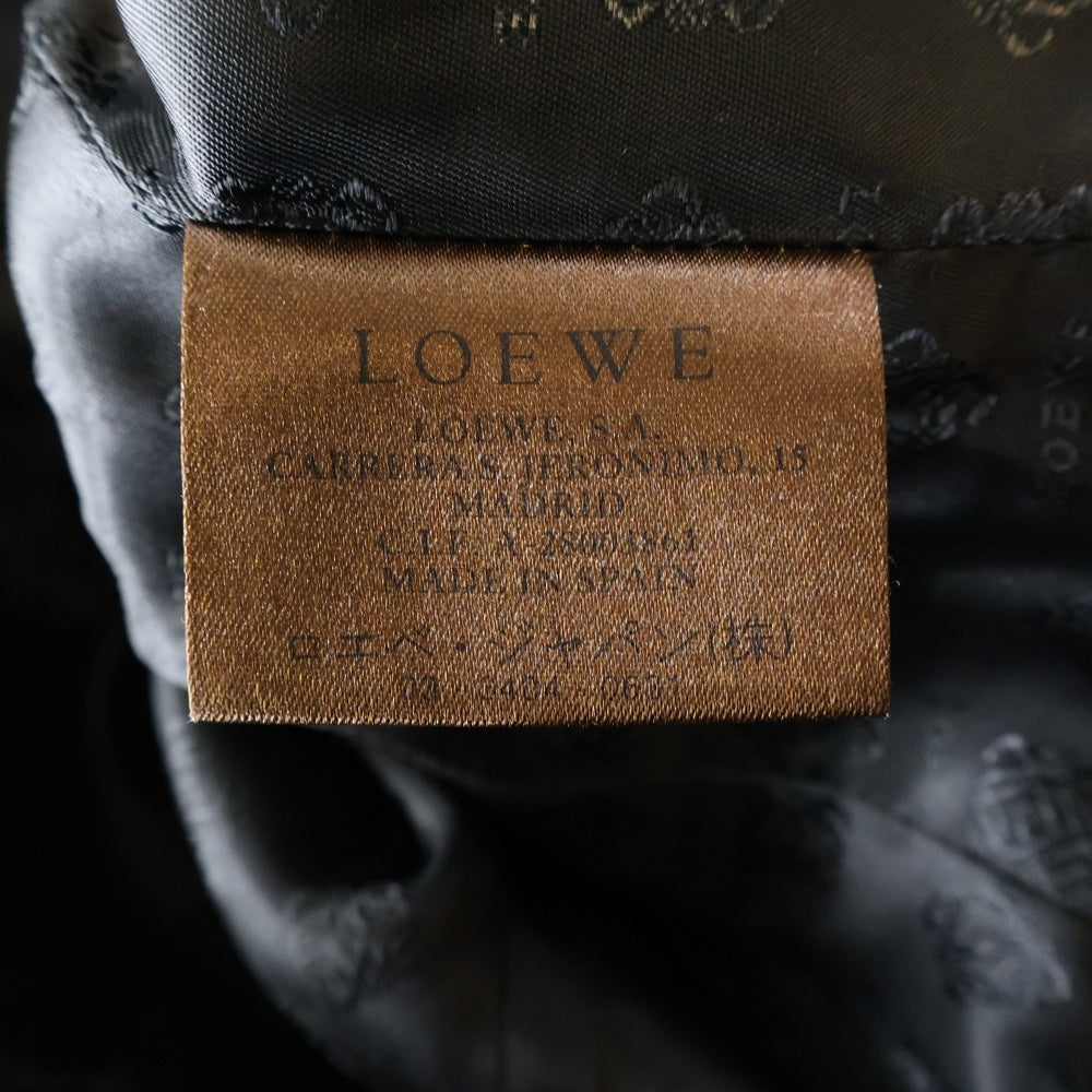 LOEWE(ロエベ) ラムレザー スタンドカラー ジップアップ シングルライダース ジャケット ブラック
