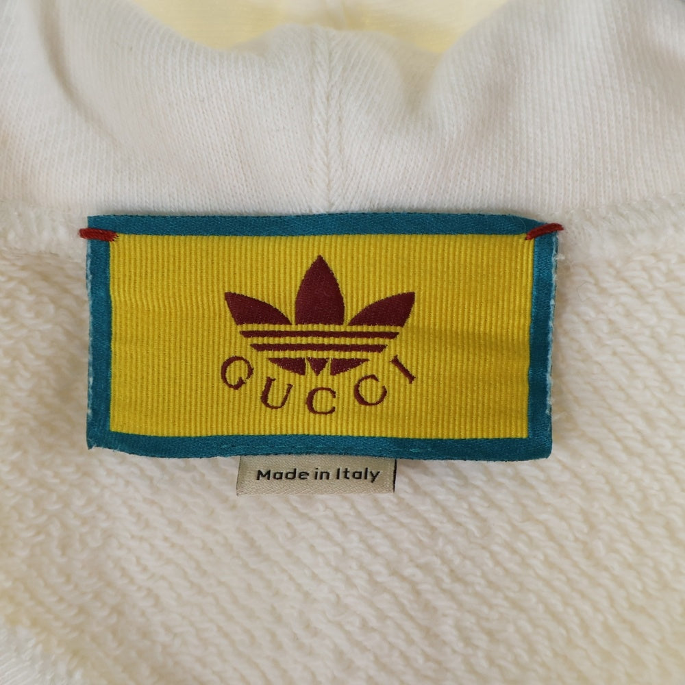 GUCCI(グッチ) ×adidas アディダス トレフォイル ロゴプリント プルオーバースウェットパーカー フーディー ホワイト 717427