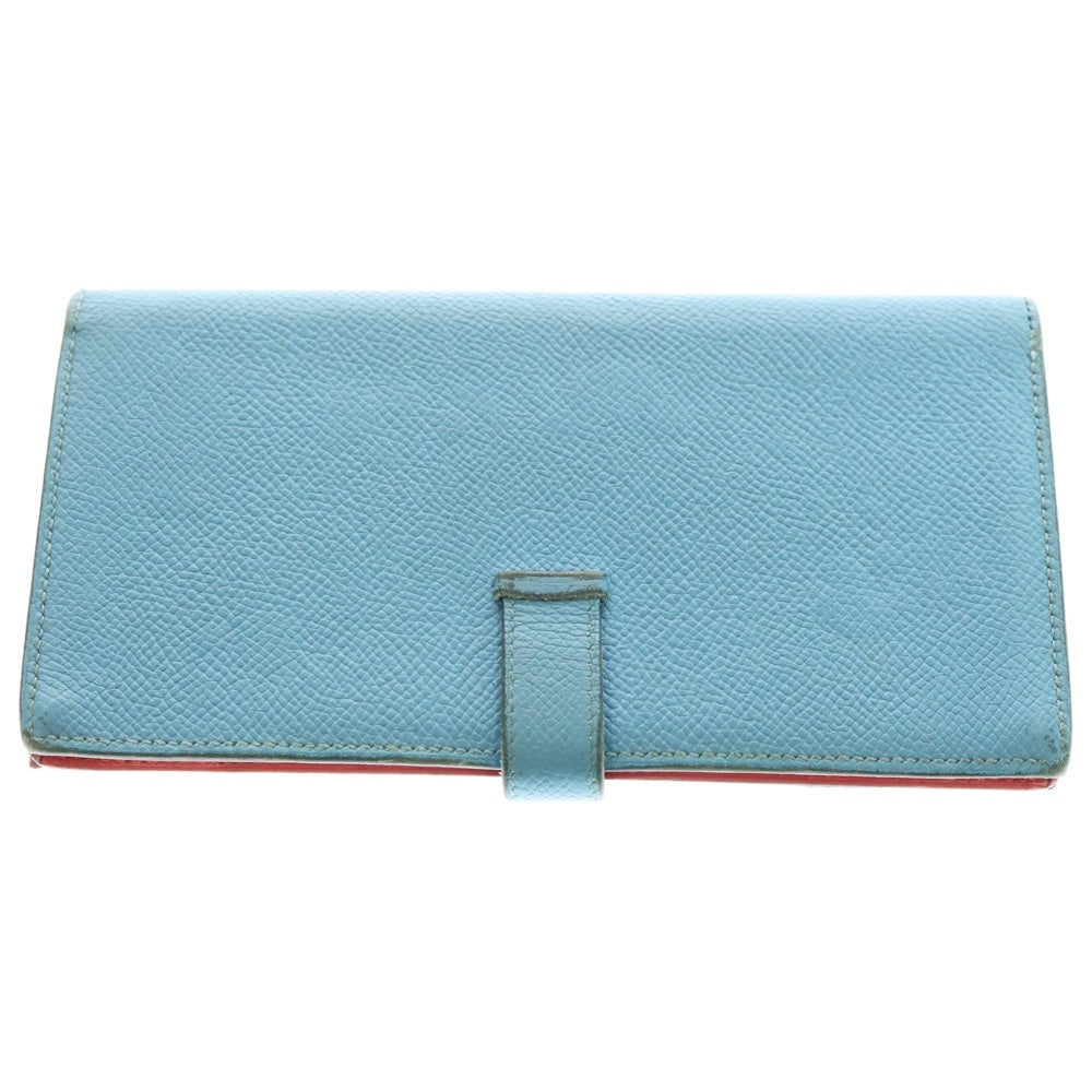 HERMES(エルメス) ベアンスフレ ロングウォレット 長財布 カードケース ライトブルー×レッド エプソン シルバー金具 D刻印