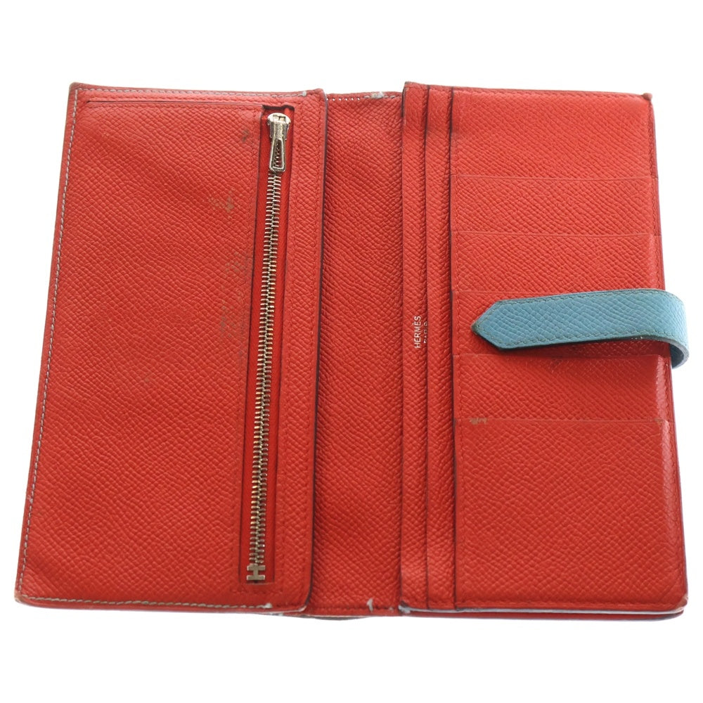 HERMES(エルメス) ベアンスフレ ロングウォレット 長財布 カードケース ライトブルー×レッド エプソン シルバー金具 D刻印