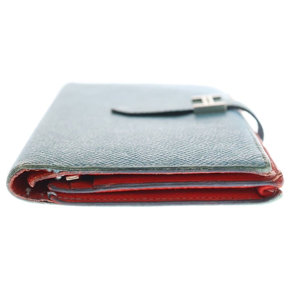 HERMES(エルメス) ベアンスフレ ロングウォレット 長財布 カードケース ライトブルー×レッド エプソン シルバー金具 D刻印