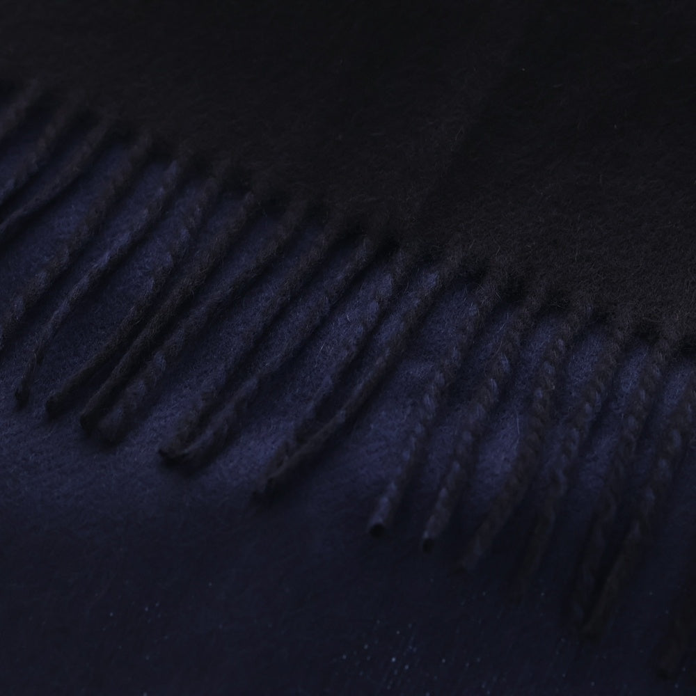 HERMES(エルメス) レクトヴェルソ ロゴ刺繍 フリンジ マフラー ネイビー カシミア レディース