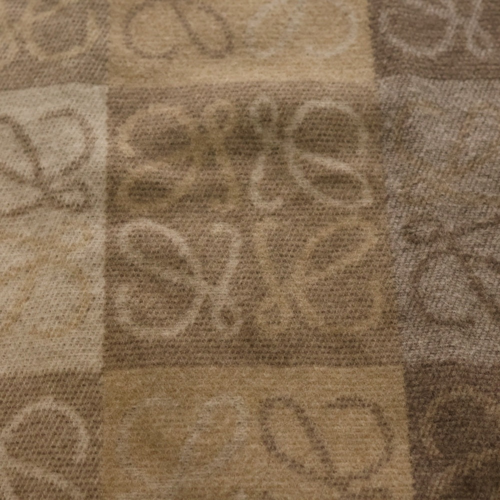 LOEWE(ロエベ) アナグラムロゴ ジャガード 総柄 カシミヤ混 ウール フリンジ マフラー ベージュ