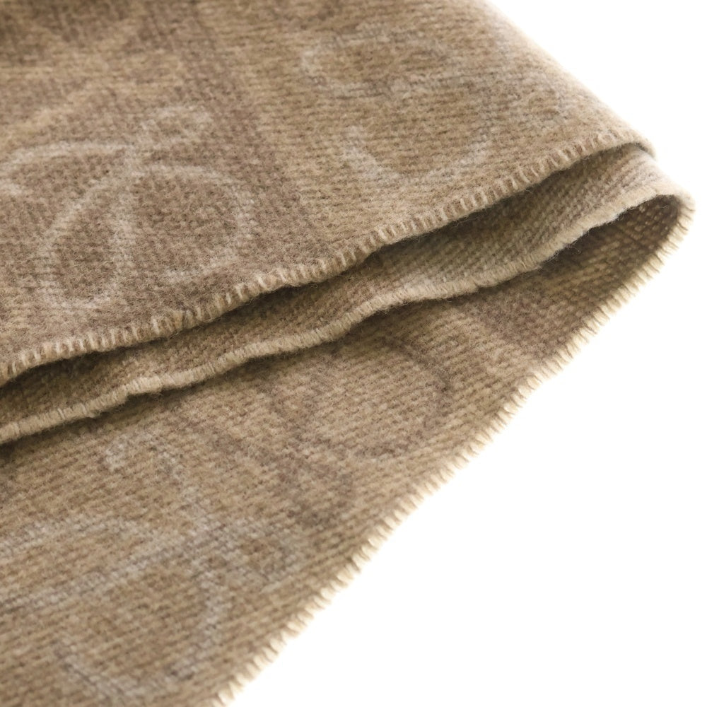 LOEWE(ロエベ) アナグラムロゴ ジャガード 総柄 カシミヤ混 ウール フリンジ マフラー ベージュ