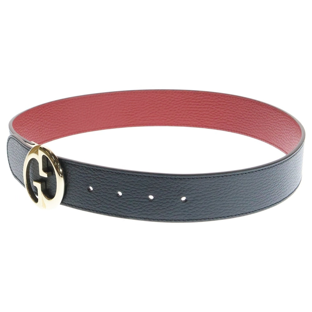 GUCCI(グッチ) GGバックル リバーシブルベルト ブラック×レッド レザー#75-80 450000 レディース
