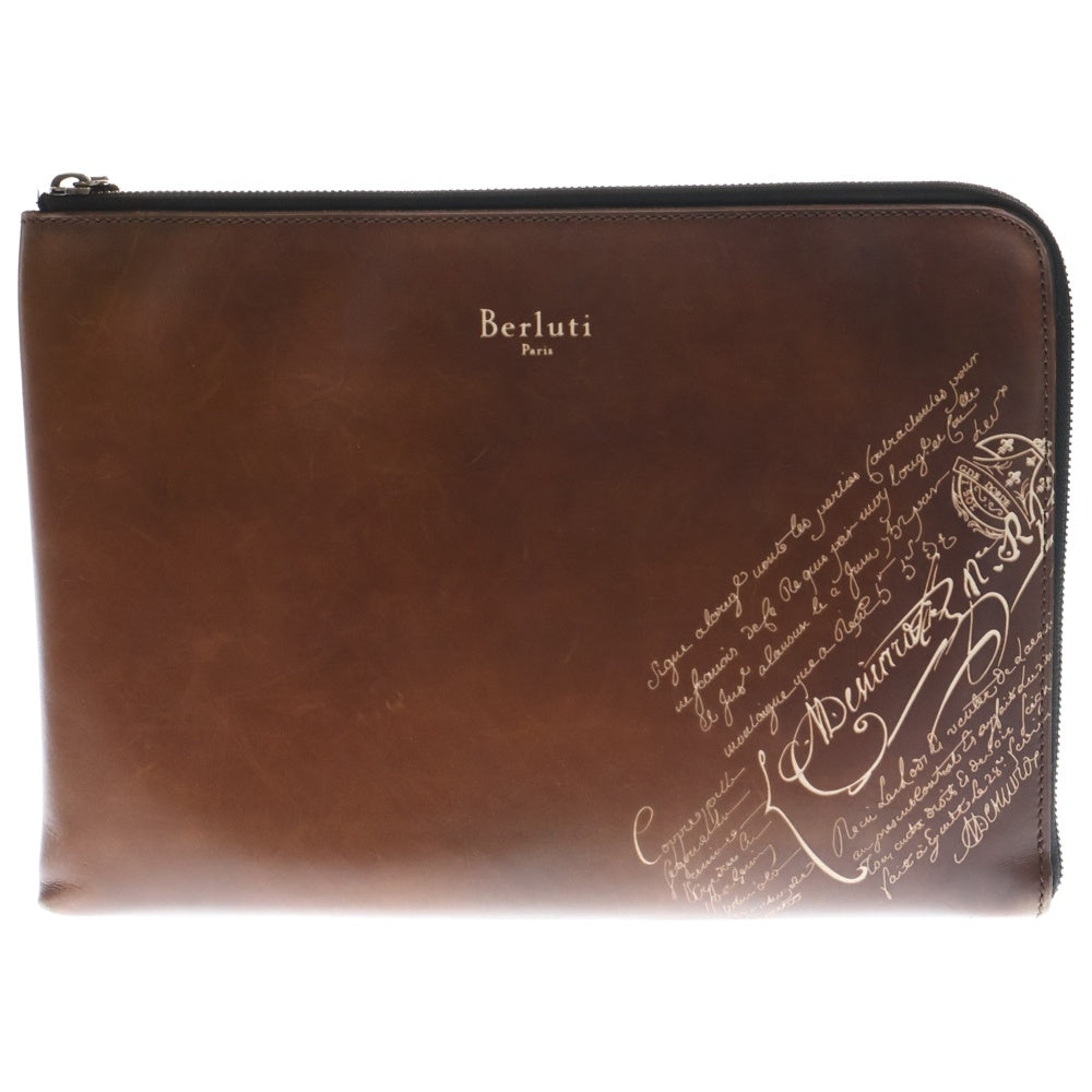 Berluti(ベルルッティ) カリグラフィ ニノGM クラッチバック ブラウン セカンドバッグ レザー