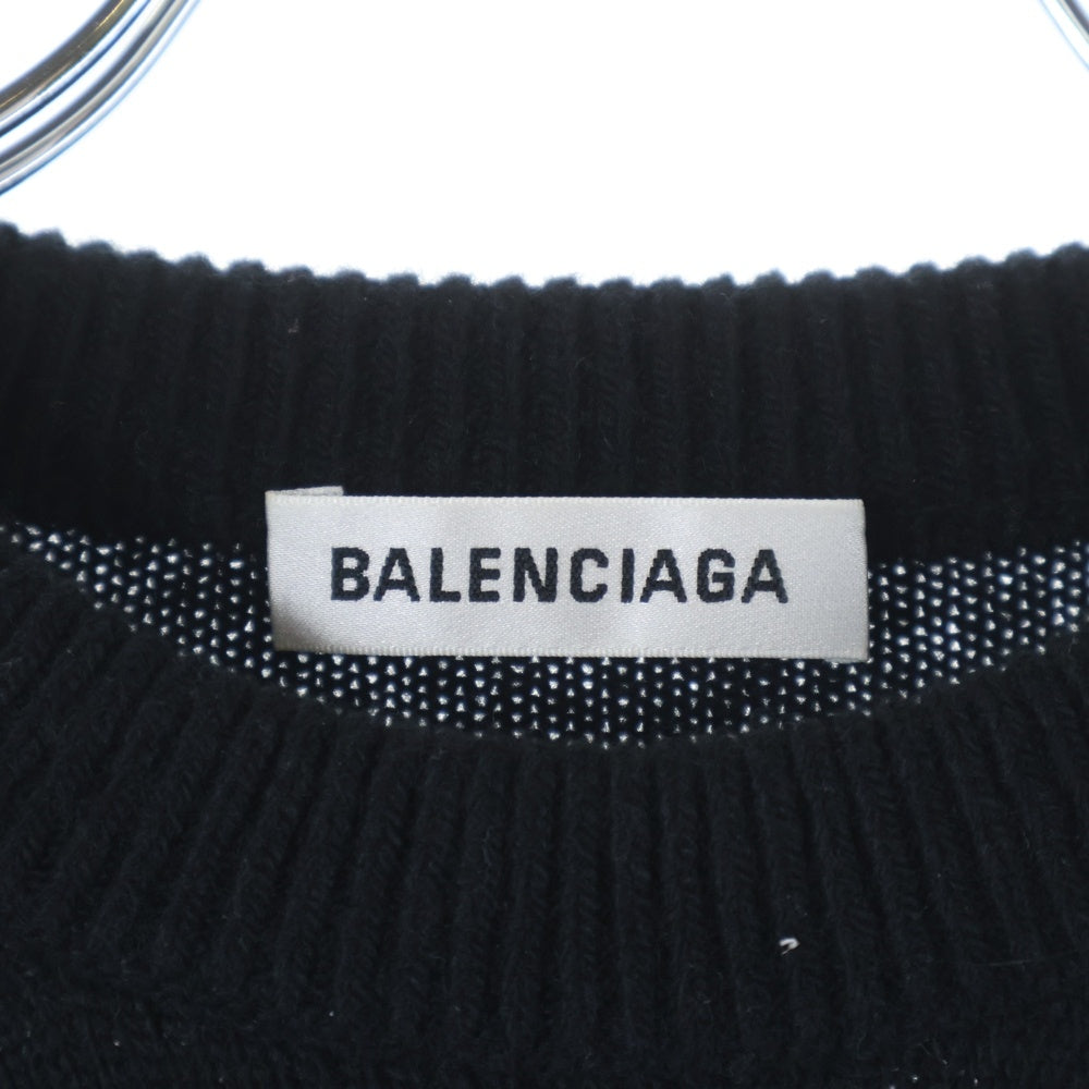 BALENCIAGA(バレンシアガ) BBロゴ刺繍 カシミヤ混 クルーネック プルオーバー 長袖ニット セーター ブラック/レッド 555308