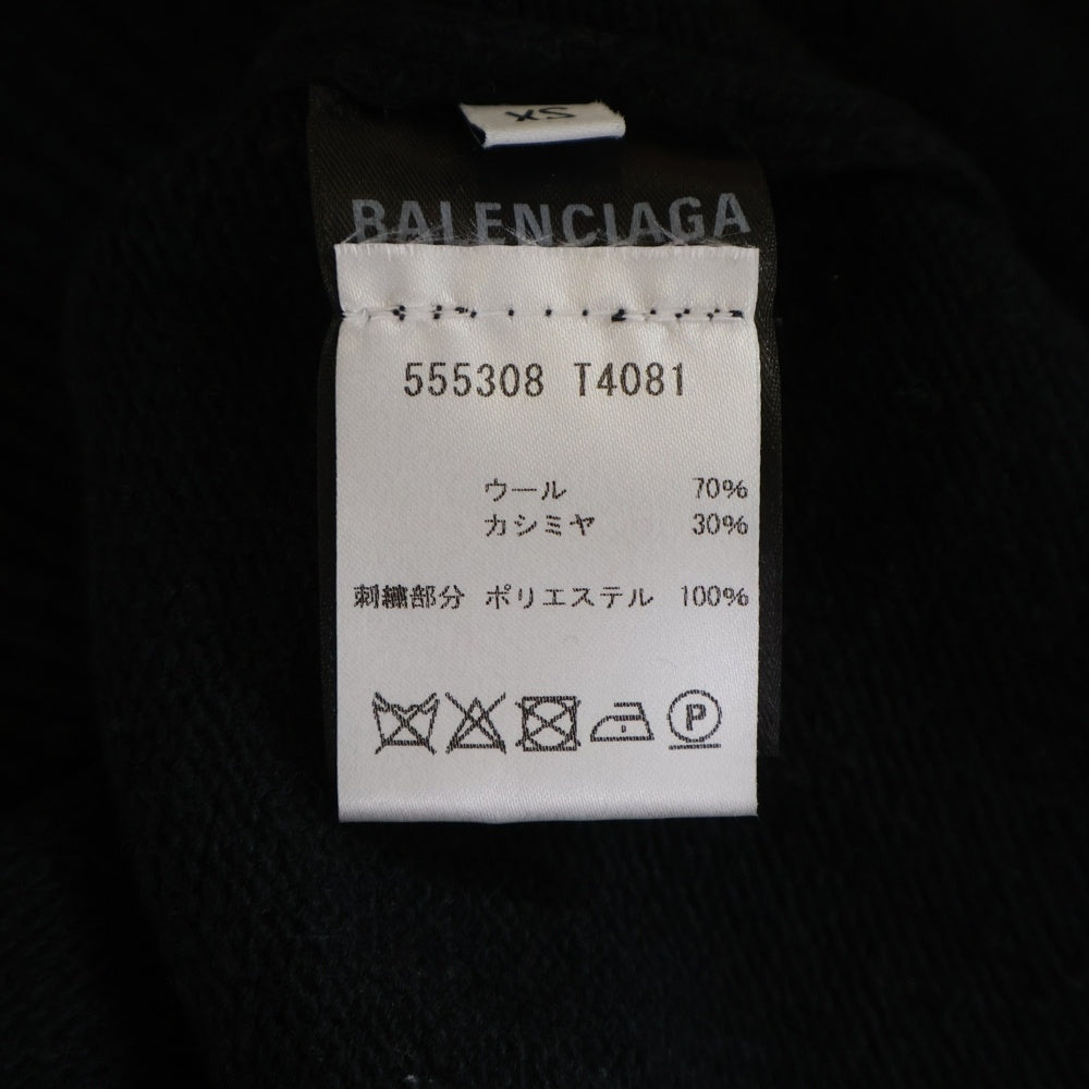 BALENCIAGA(バレンシアガ) BBロゴ刺繍 カシミヤ混 クルーネック プルオーバー 長袖ニット セーター ブラック/レッド 555308
