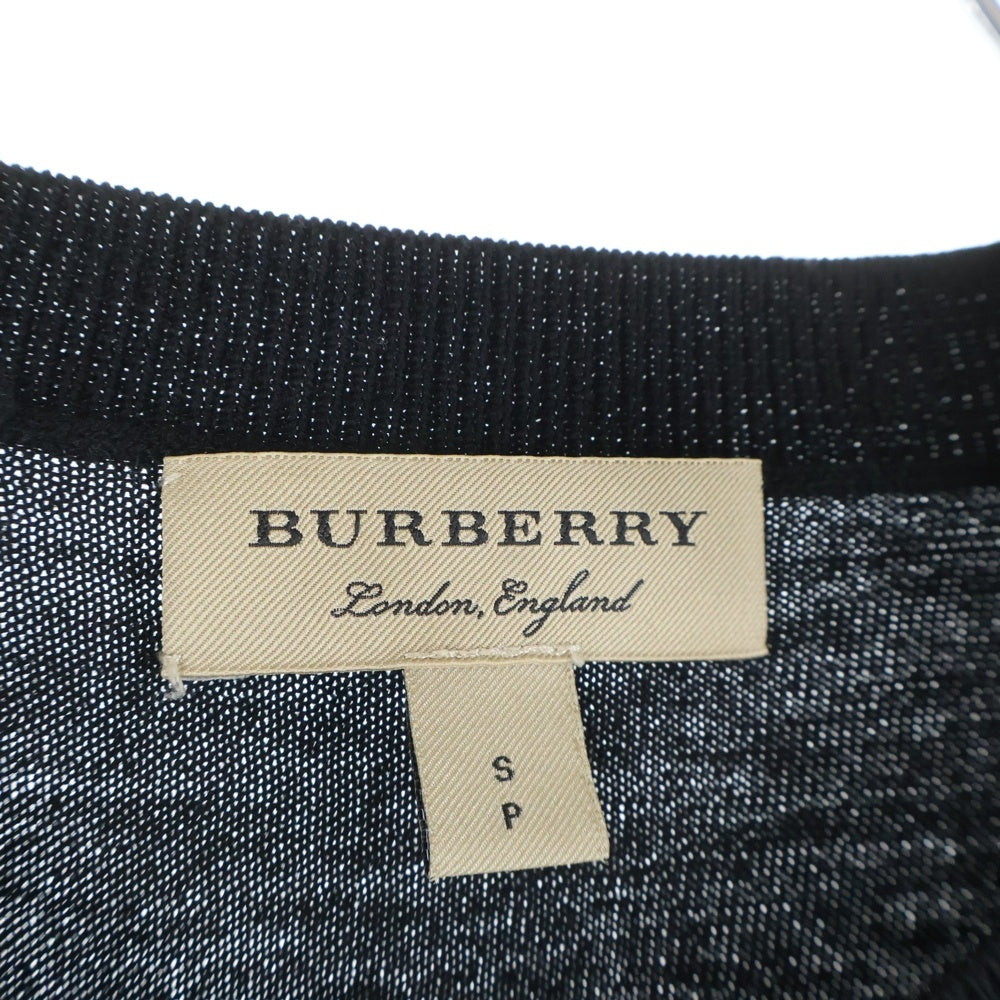 BURBERRY(バーバリー) エルボーパッチ ノバチェック柄切り替え ウール クルーネック プルオーバー 長袖ニット セーター ブラック レディース 4067797