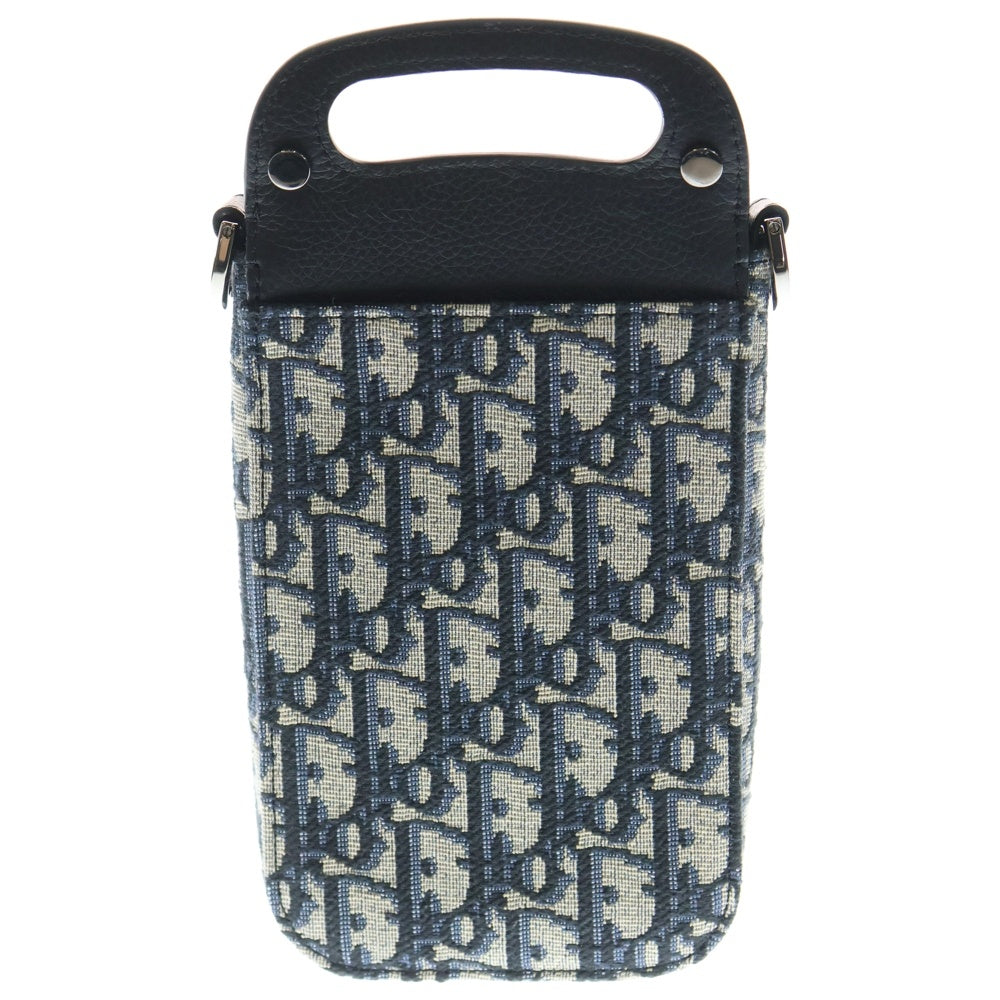 Christian Dior(クリスチャンディオール) オブリーク サドルバーティカルポーチ ブラック×ネイビー レザー×キャンバス ショルダーバッグ レディース