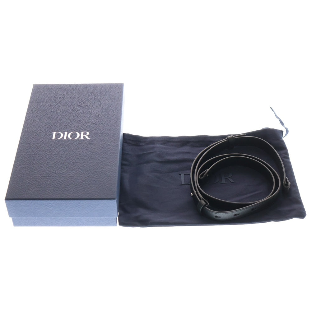 Christian Dior(クリスチャンディオール) オブリーク サドルバーティカルポーチ ブラック×ネイビー レザー×キャンバス ショルダーバッグ レディース