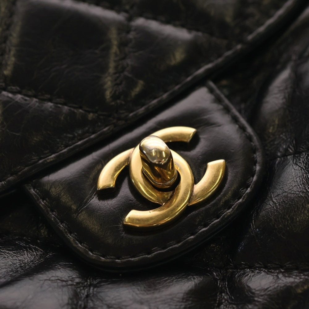 CHANEL(シャネル) マトラッセ ハーフムーン ココマーク ターンロック シャイニーカーフスキン レザー Wチェーン ショルダーバッグ ゴールド金具 ブラック 20番台