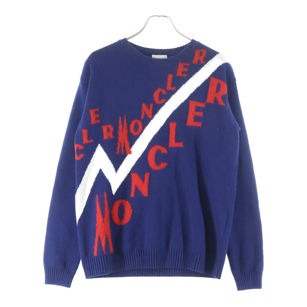 MONCLER(モンクレール) MAGLIONE TRICOT GIROCOLLO トリコロール カシミヤ混ウールニットモヘアセーター ブルー/レッド E20919041600 A9046