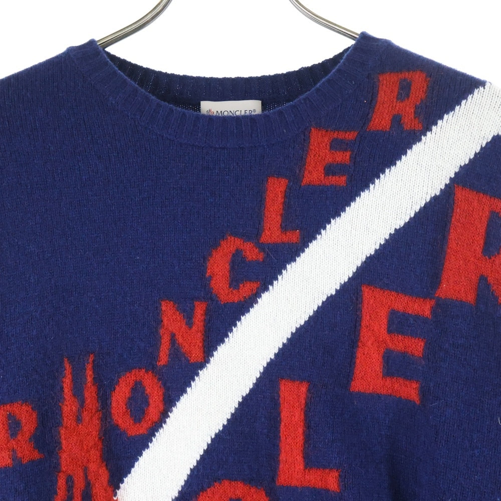 MONCLER(モンクレール) MAGLIONE TRICOT GIROCOLLO トリコロール カシミヤ混ウールニットモヘアセーター ブルー/レッド E20919041600 A9046