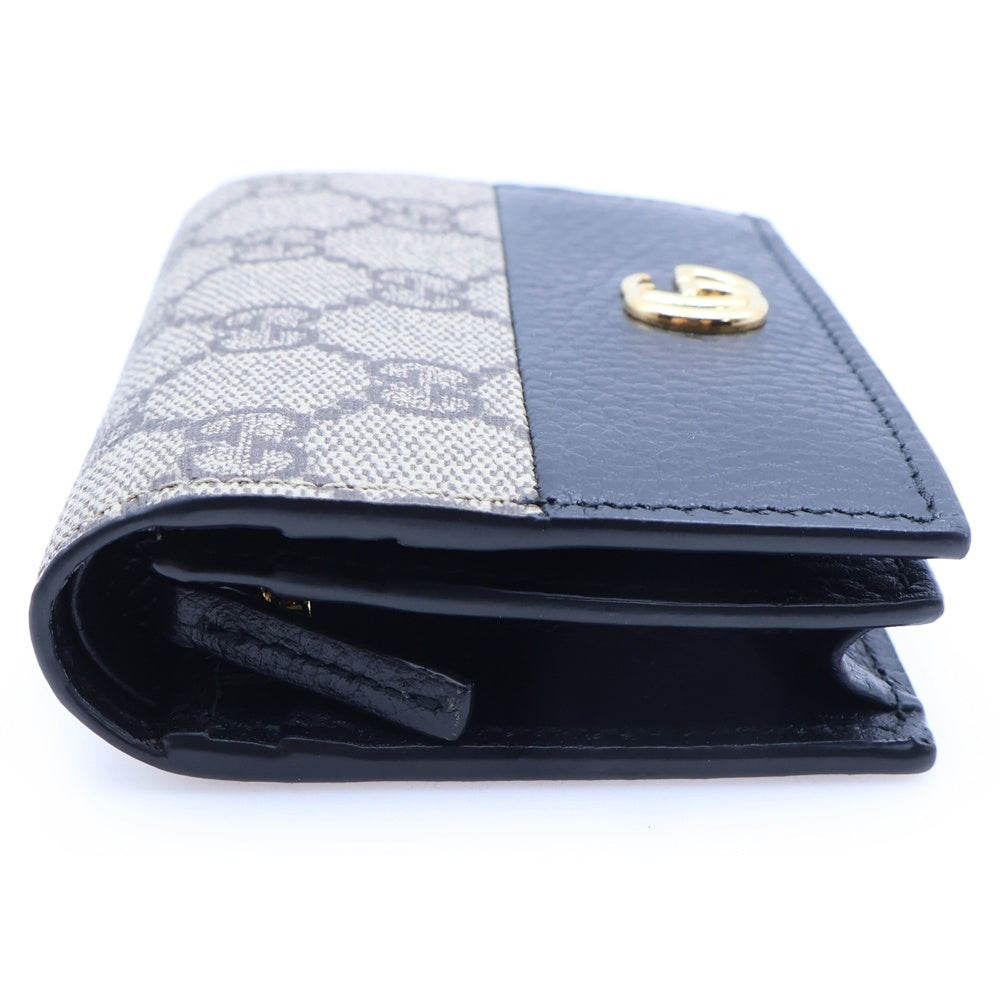 GUCCI(グッチ) GGマーモント 二つ折りコンパクトウォレット コインケース ブラック×ベージュ レザー×PVC 658610 ゴールド金具