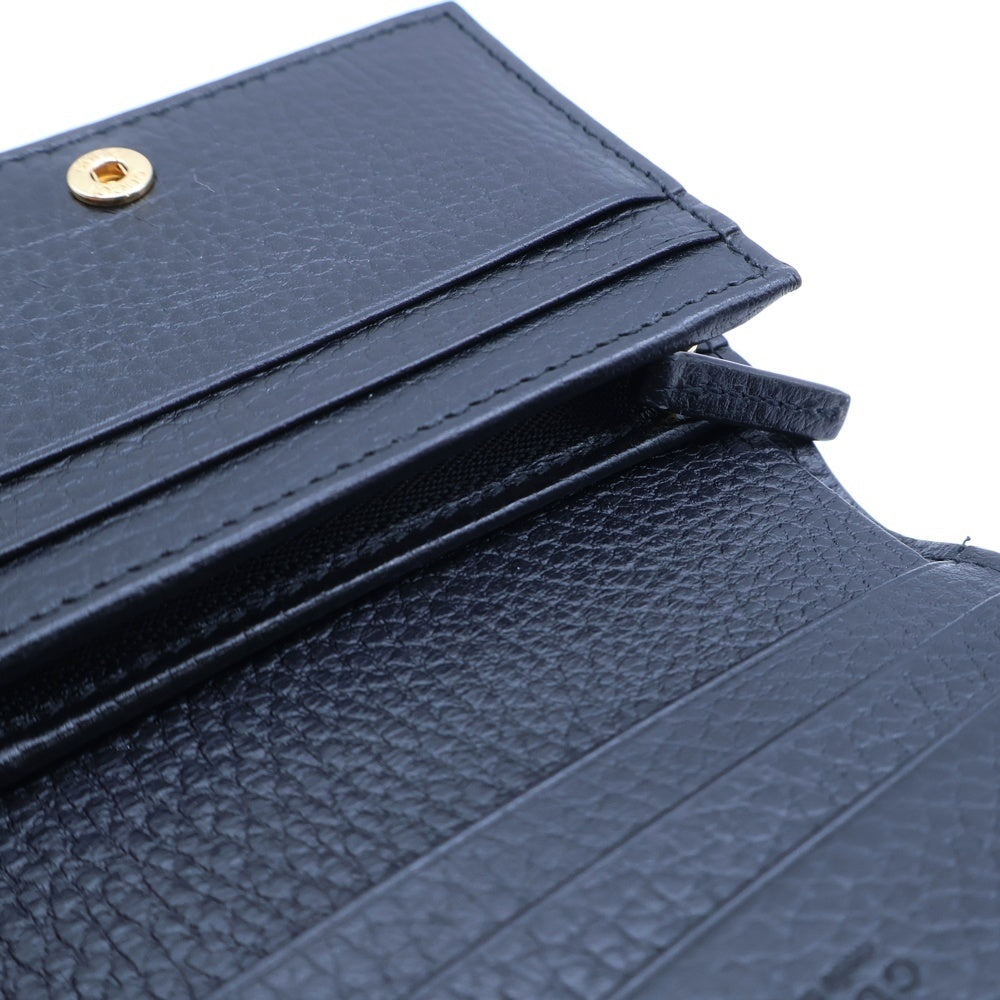 GUCCI(グッチ) GGマーモント 二つ折りコンパクトウォレット コインケース ブラック×ベージュ レザー×PVC 658610 ゴールド金具