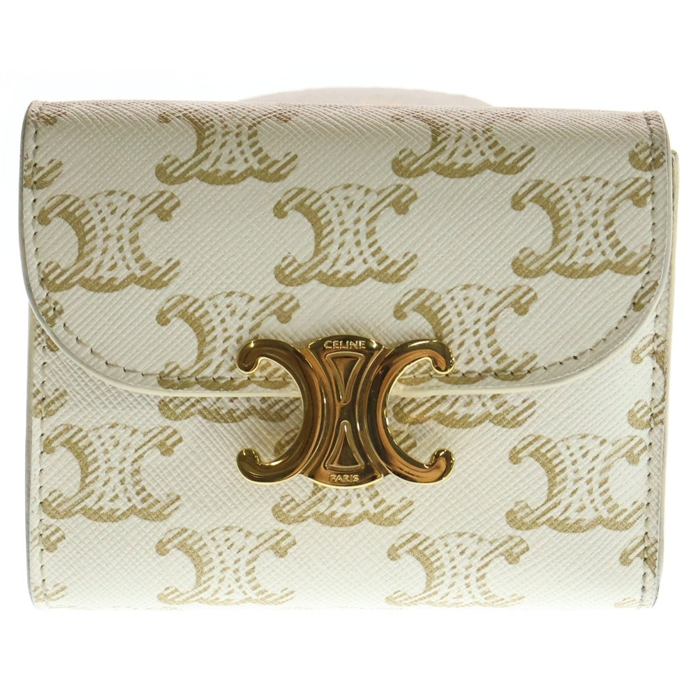 CELINE(セリーヌ) トリオンフ 三つ折り財布 コンパクトウォレット コインケース ホワイト PVC レザー ゴールド金具