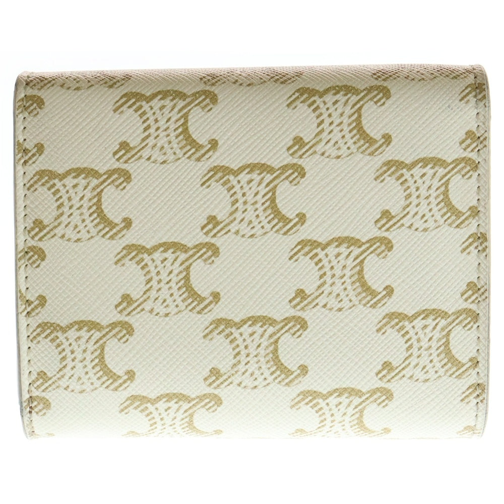 CELINE(セリーヌ) トリオンフ 三つ折り財布 コンパクトウォレット コインケース ホワイト PVC レザー ゴールド金具