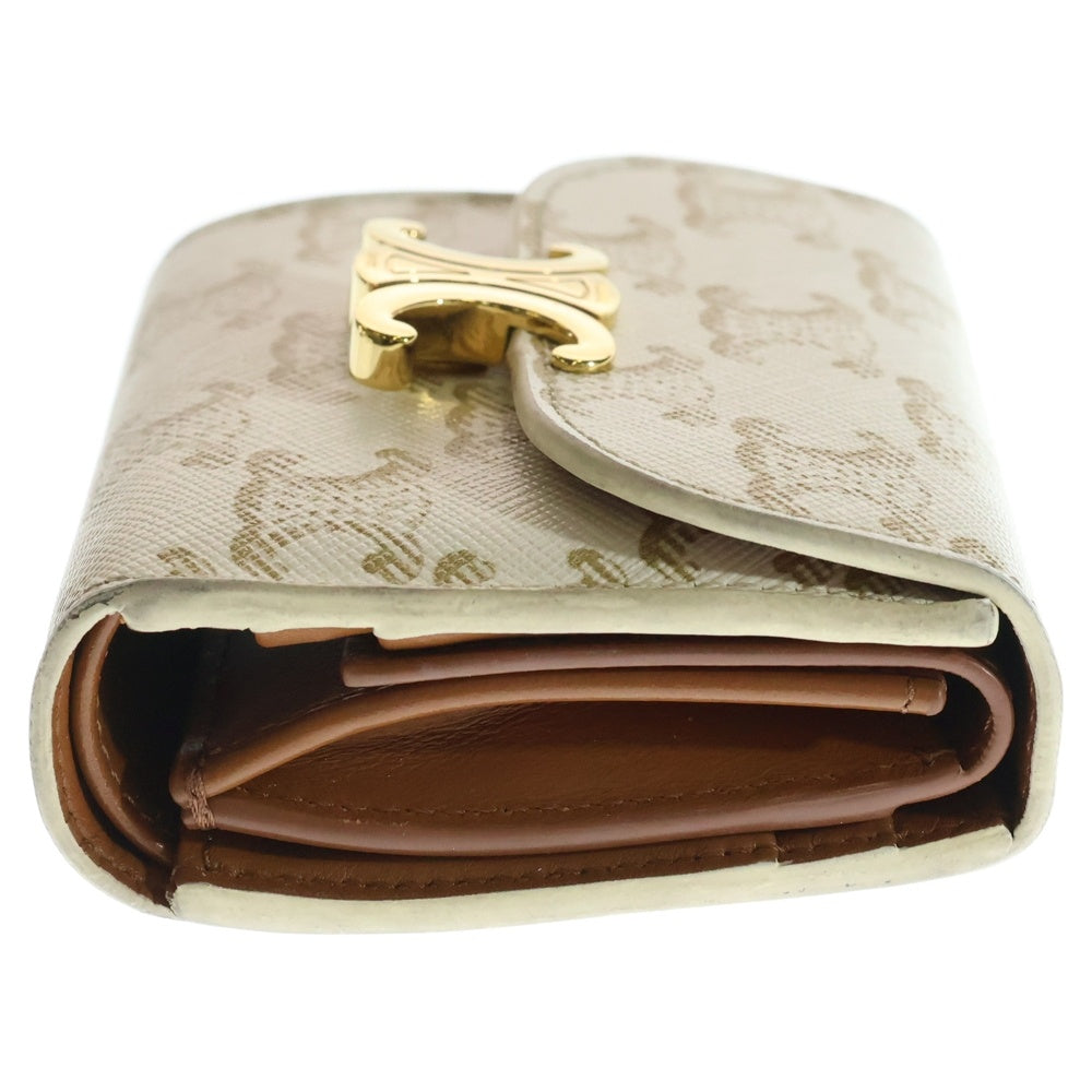 CELINE(セリーヌ) トリオンフ 三つ折り財布 コンパクトウォレット コインケース ホワイト PVC レザー ゴールド金具