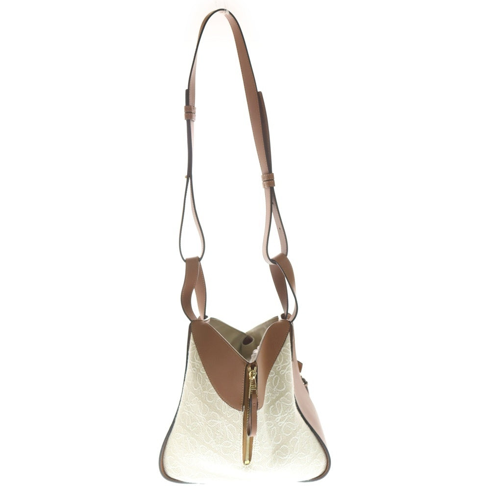 LOEWE(ロエベ) ハンモック リピートアナグラム ハンドバッグ トートバッグ タン×アイボリー カーフ×ジャガード ゴールド金具 レディース