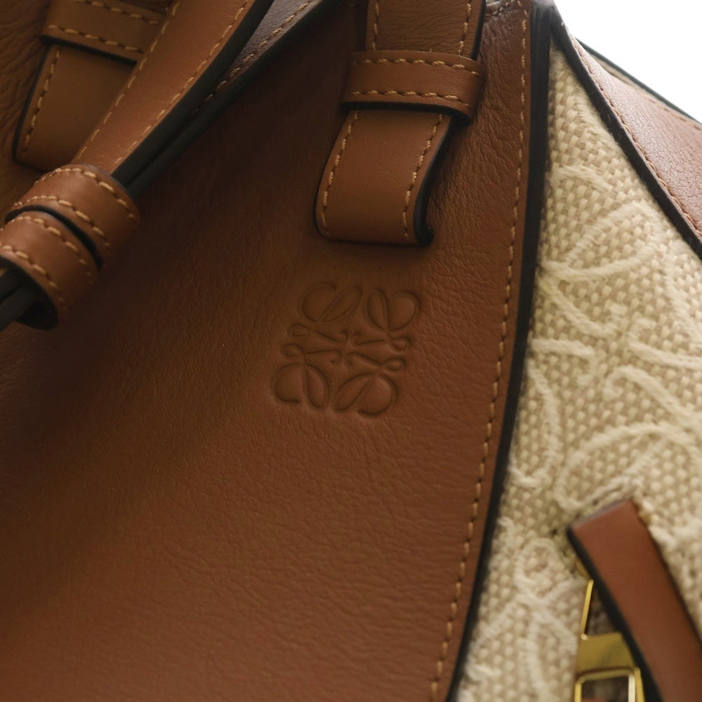 LOEWE(ロエベ) ハンモック リピートアナグラム ハンドバッグ トートバッグ タン×アイボリー カーフ×ジャガード ゴールド金具 レディース