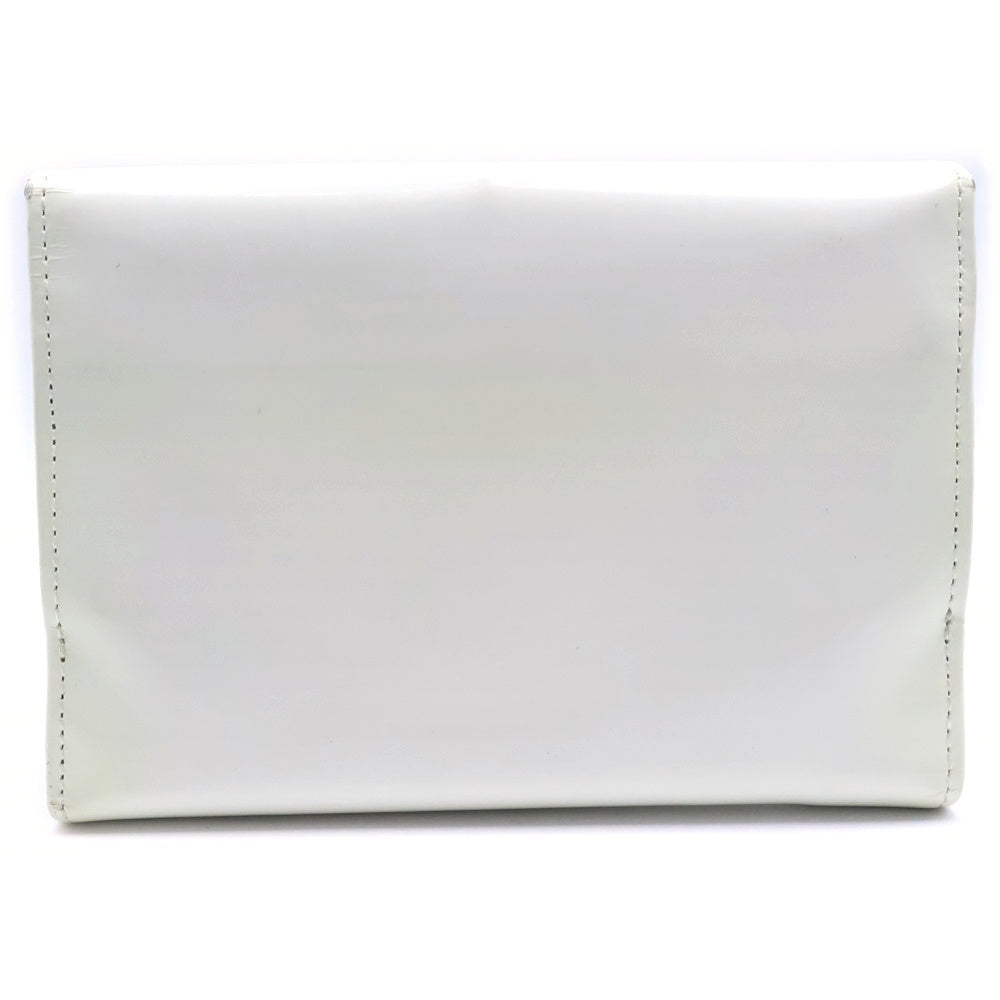 PRADA(プラダ) 三つ折りコンパクトウォレット がま口 財布 コインケース ホワイト パテント シルバー金具 レディース