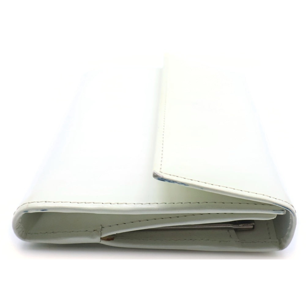 PRADA(プラダ) 三つ折りコンパクトウォレット がま口 財布 コインケース ホワイト パテント シルバー金具 レディース