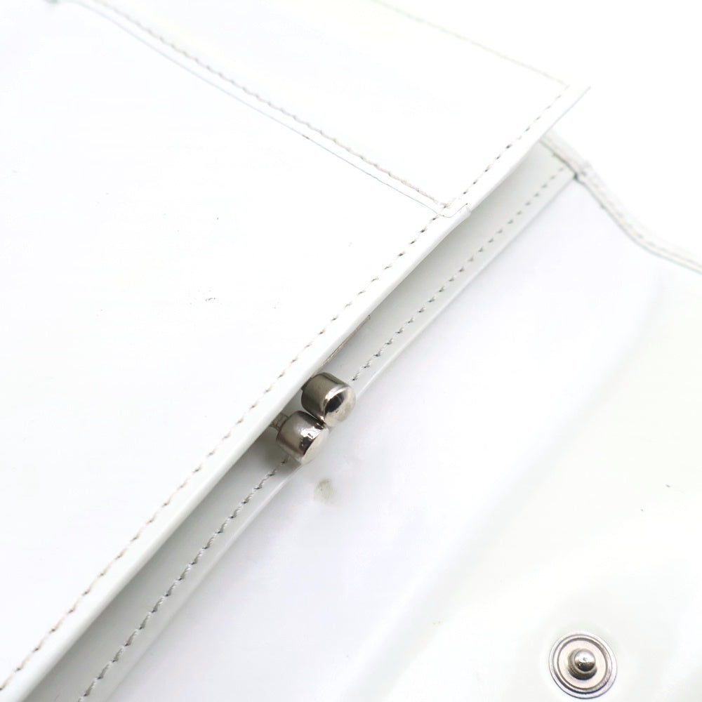 PRADA(プラダ) 三つ折りコンパクトウォレット がま口 財布 コインケース ホワイト パテント シルバー金具 レディース