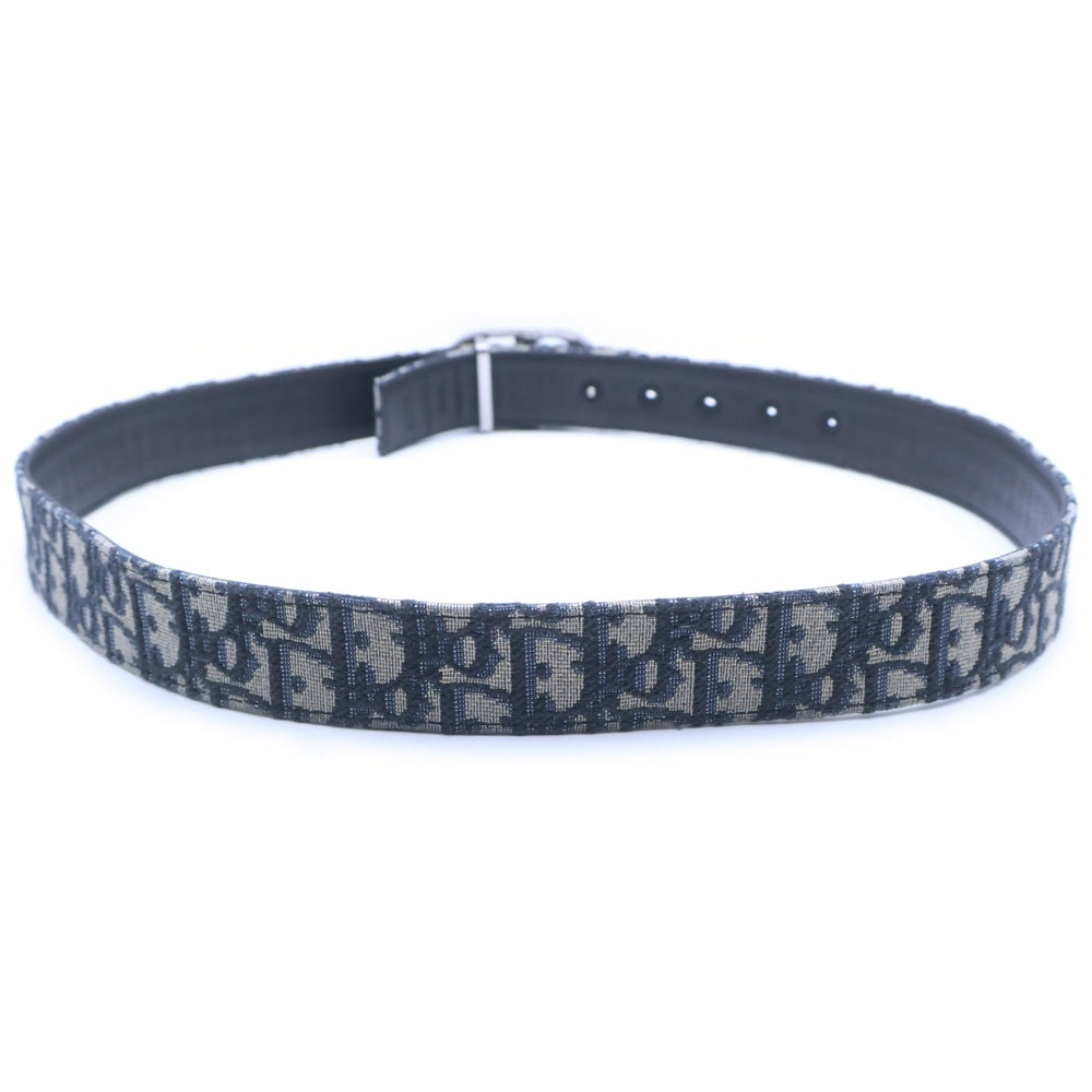 Christian Dior(クリスチャンディオール) オブリーク ベルト ネイビー×ベージュ×ブラック キャンバス×レザー ガンメタ金具