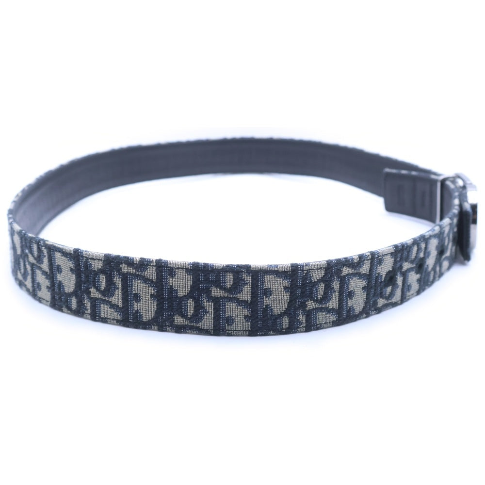 Christian Dior(クリスチャンディオール) オブリーク ベルト ネイビー×ベージュ×ブラック キャンバス×レザー ガンメタ金具