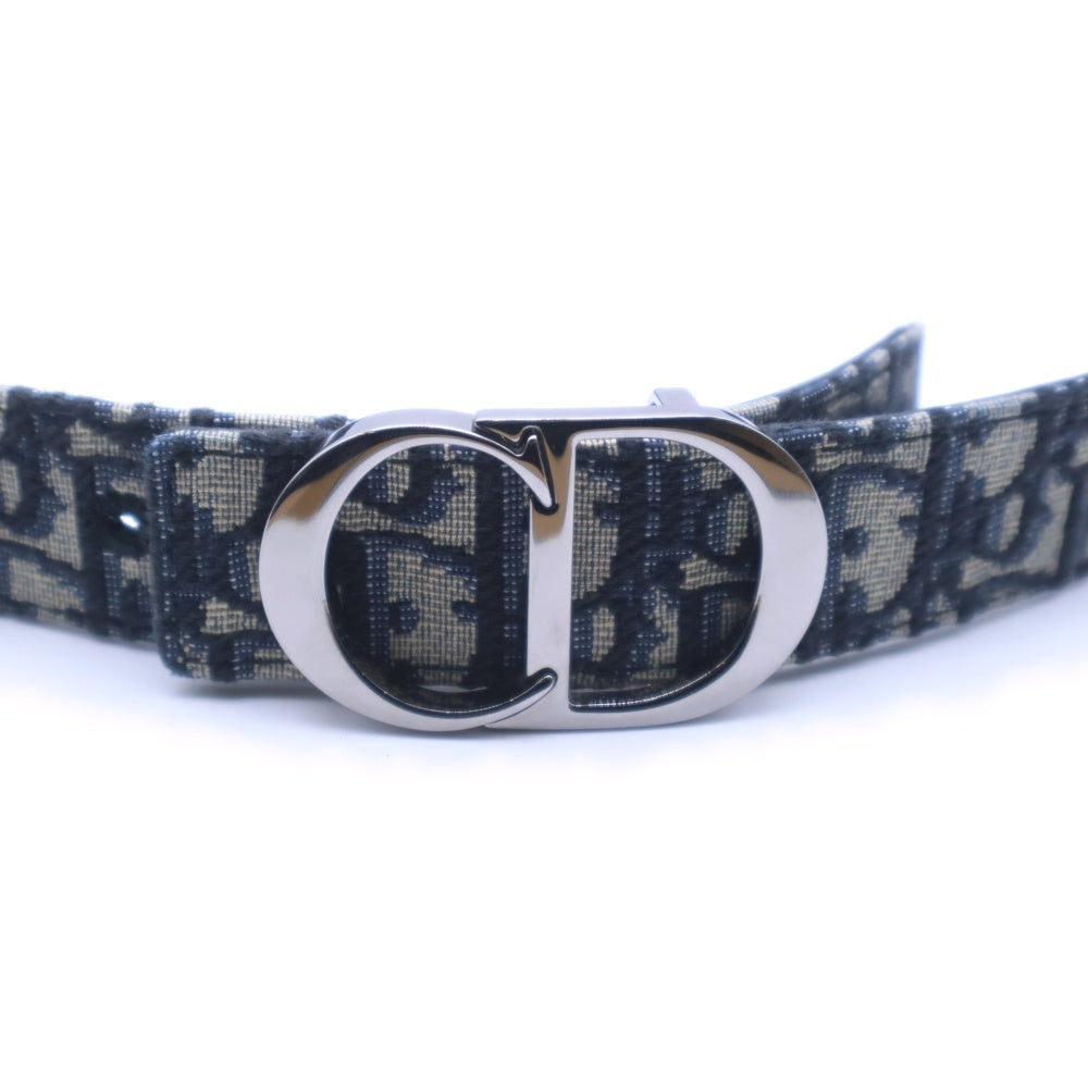 Christian Dior(クリスチャンディオール) オブリーク ベルト ネイビー×ベージュ×ブラック キャンバス×レザー ガンメタ金具