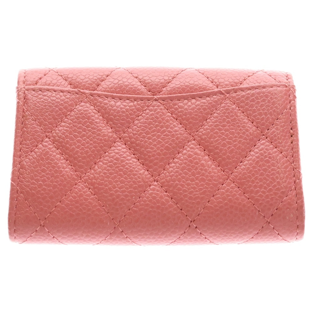 CHANEL(シャネル) マトラッセ ココマーク キャビアスキン レザー 4連キーケース ゴールド金具 ピンク レディース