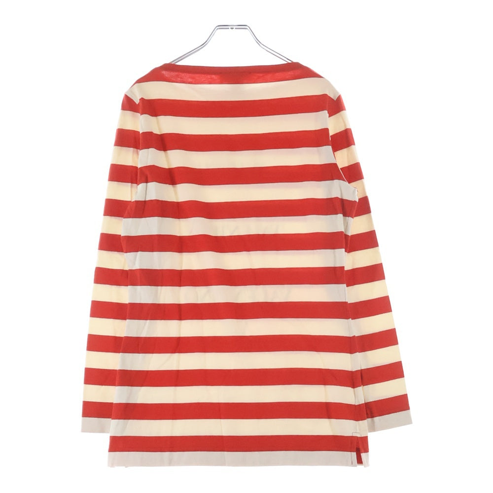VALENTINO(ヴァレンティノ) ロゴプリント ボーダー総柄 クルーネック 長袖Tシャツ カットソー レッド/ホワイト レディース